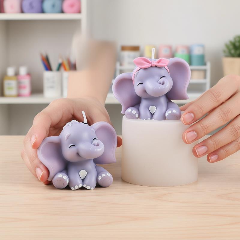 Soap Making Designs - かわいい3D象型シリコンキャンドルモールド、簡単リリース、再利用可能なDIY動物型、石鹸、樹脂、香り付きキャンドル、ホームクラフト用