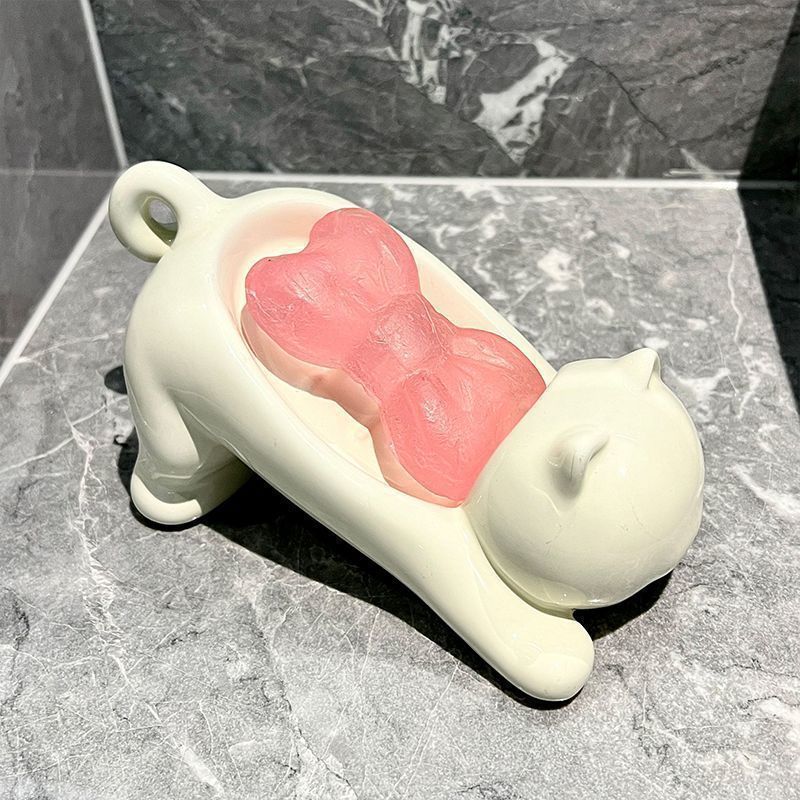 Soap Making Tutorial - かわいい猫の形をした石鹸置き、滑らかなプラスチック製トイレ石鹸皿ケース、浴室アクセサリー、洗面所用品、家の装飾