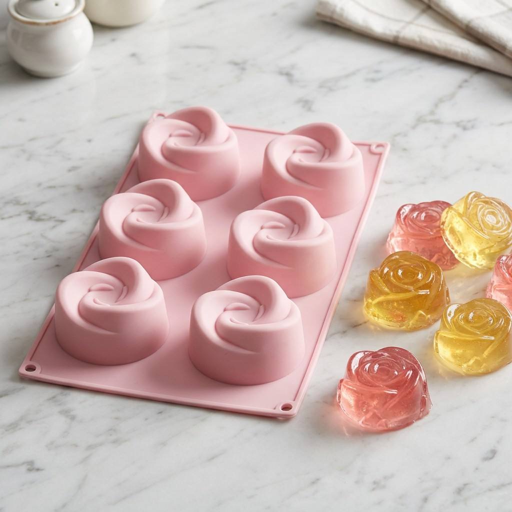 Soap Making Designs - 食品グレード6個取りローズフラワーシリコンモールドBPAフリー、ノンスティック花型ベーキングパン、ケーキ、ゼリー、プリン、手作り石鹸型用