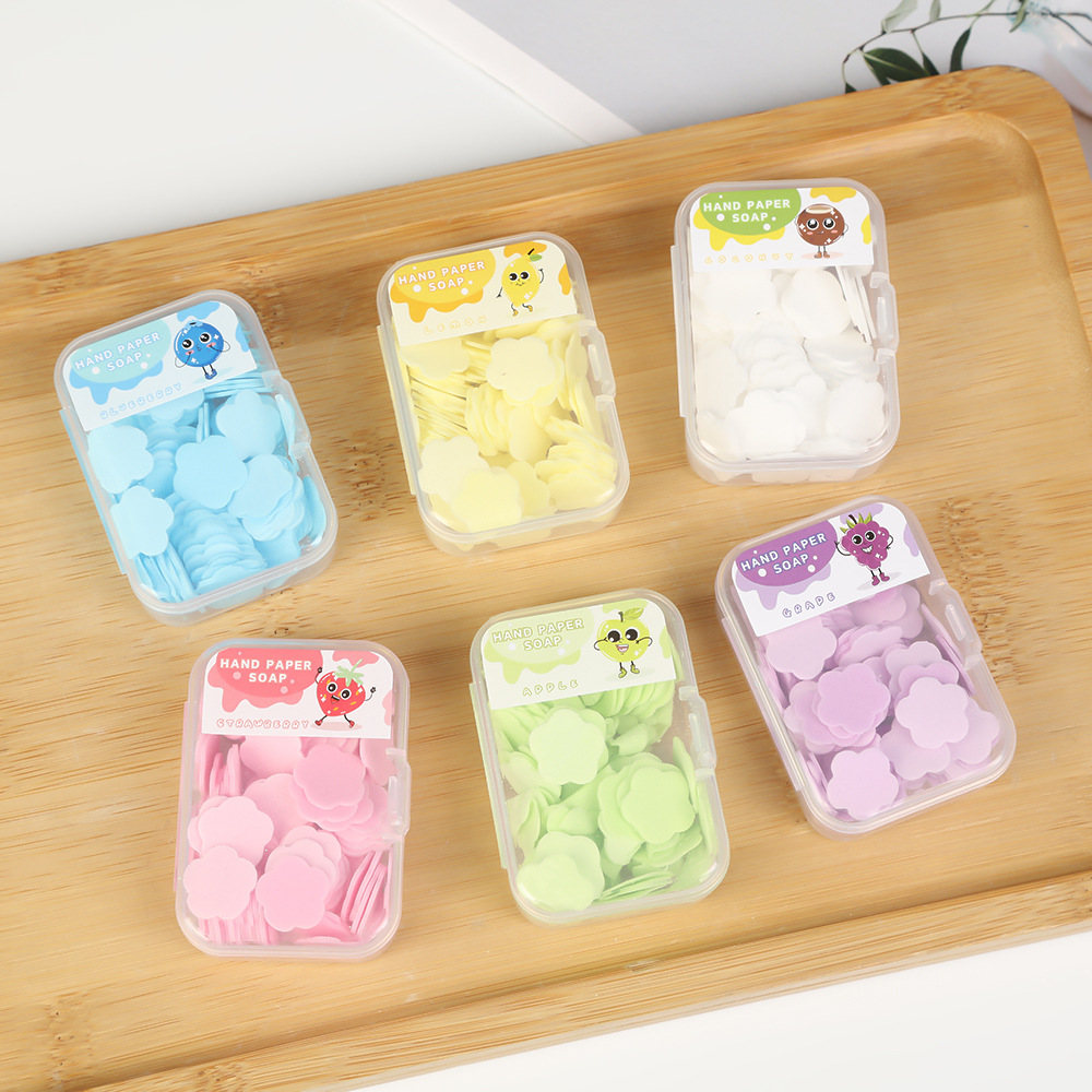 Soap Making Supplies Wholesale - 100枚入りフルーツシリーズ石鹸ペーパー、使い捨てハンドウォッシングソープ、ミニフラワー、トラベル用香り付き花びらハンドウォッシングソープ、卸売