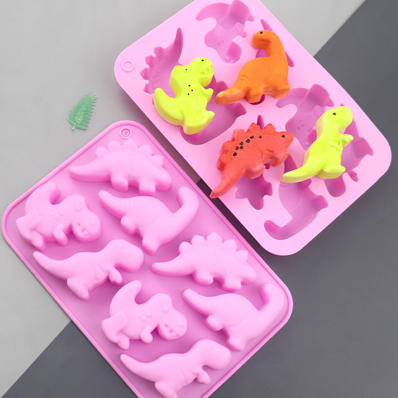 Soap Making Designs - ブルース卸売 8匹の恐竜漫画シリコンケーキ型 DIY手作り石鹸ツール 子供用パン焼き型