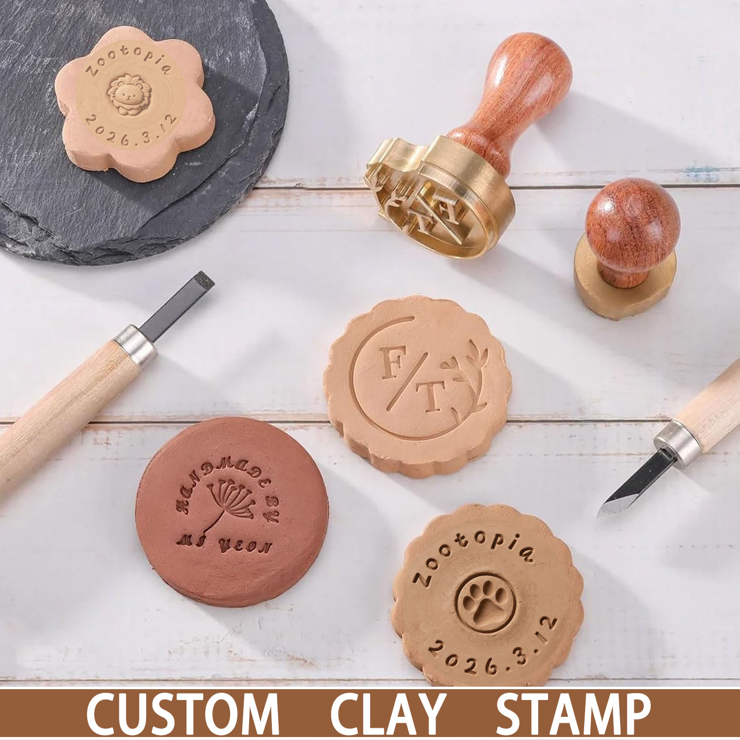 カスタム陶器スタンプと木製ハンドル、ハロウィン用パーソナライ - Soap Stamp Custom のレビューと価格