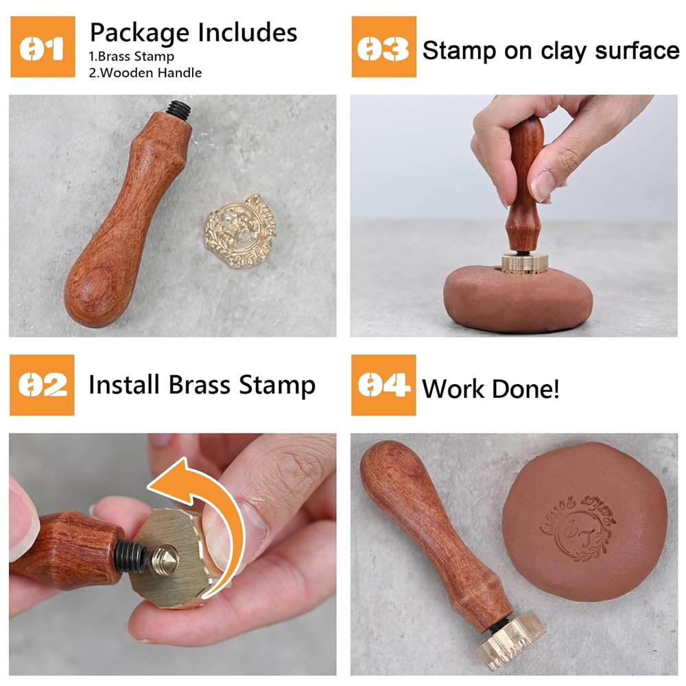 カスタム粘土パターンと木製ハンドル付き陶器スタンプ、粘土石鹸 - Soap Stamp Custom のレビューと価格